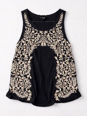 Lucky Brand Black Tank Top with White Floral Embroidery